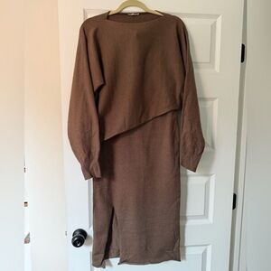 pinkblush Maternity Long Sleeve Knit Crop Top & Skirt Set, Small, Brown